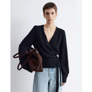 & Other Stories Black Mohair Blend Wrap Cardigan L